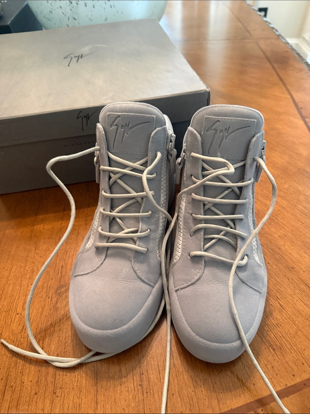 Giuseppe Zanotti Light Gray Suede High-Top Sneakers